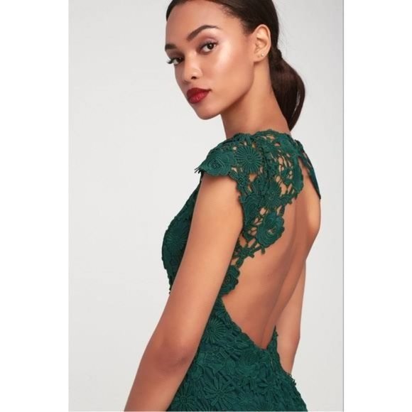 Lulus Womens Backless Lace Sheath Dress Short Sleeves Back Zip Green Size Small - Picture 3 of 11